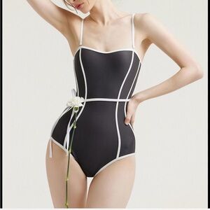 W Concept One Piece Swimsuit in Grey and White in size S “ Corset Monokini”